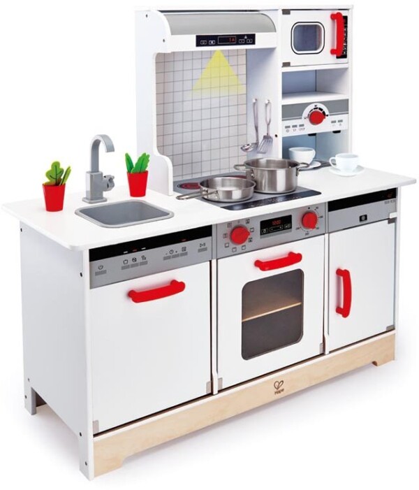 Hape All-in-1 Kitchen - Μεγάλη Επαγγελματική Κουζίνα Με Φώτα Και Ήχους - Περιλαμβάνει Κατσαρόλες Και Αξεσουάρ - 14 Τεμ.