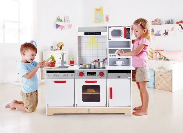 Hape All-in-1 Kitchen - Μεγάλη Επαγγελματική Κουζίνα Με Φώτα Και Ήχους - Περιλαμβάνει Κατσαρόλες Και Αξεσουάρ - 14 Τεμ. - Image 6